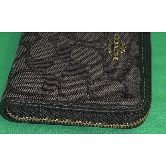 COACH Jacquard Small Zip Around Wallet In Signature Denim CP431 Black/gray Purse - Picture 4 of 10
